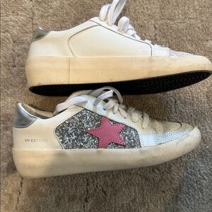 Vintage Havana White Leather Sneakers with Pink & Silver Accents